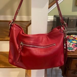 EUC COACH #1417 East West Legacy Tassel Red Leather Shoulder Bag